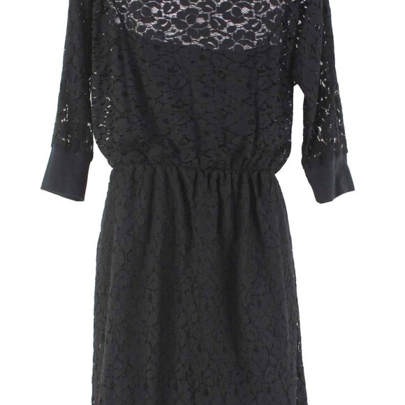Staci Woo $88 Sz M Black Lace 3/4 Sleeve Cotton Nylon Poly Blend Dress - Picture 3 of 8